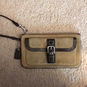 Suede coach wristlet